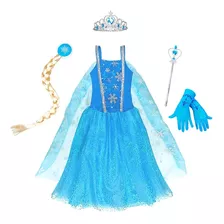 Vestido Fantasia Frozen Elsa Infantil Com Capa E Acessórios