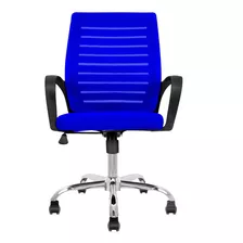 Silla Oficina Ergonomica Ejecutiva Marca Silleti Modelo Boston Base Cromada Giratoria Reclinable Tapizada En Malla Color Azul