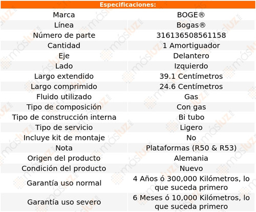 1- Amortiguador Gas Delantero Izq Cooper 02/08 Boge Bogas Foto 2