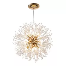 Lustre Pendente Moderno Cristal Dente De Leão Luxo Dourado