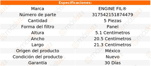 Paq 5 Filtros De Aire Outlander L4 2.4l 03/06 Engine Fil Foto 2