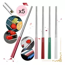 Set Juego De 5 Pares Palitos Chinos Acero Inoxidable Sushi