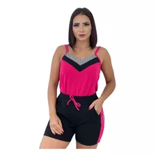 Conjunto Feminino Regata + Short Crepe Moda Verão Fashion