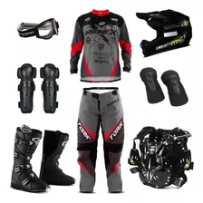 Kit Conjunto Cinza Vermelho Pro Tork Equipamento Motocross