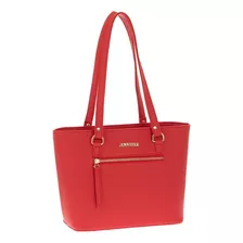 Bolsa Jennyfer Tote Ligera Bolso Dama Mujer 9555 Acabado De Los Herrajes Brillante Color Rojo Color De La Correa De Hombro Negro