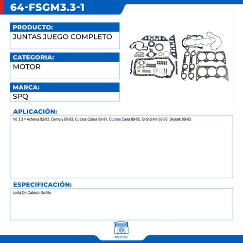 Empaques Juntas Oldsmobile Cutlass Ciera 1989-1995 V6 3.3 Foto 2