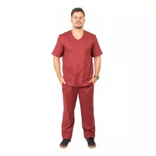 Pijama Cirúrgico Masculino Algodão Elastano P/ Clínica Bordô