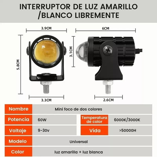 Par Faros De Lupa 60w Luz Spot Doble Color Para Auto Moto Foto 3