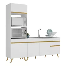 Armário De Cozinha Compacta 212cm Veneza Multimóveis V2078 Cor Branco/dourado