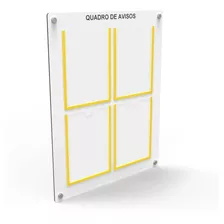 Quadro De Aviso E Gestão Mdf C/ 4 Displays A4 De Acrílico