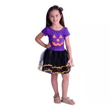 Fantasia Body Com Saia Hallowen Abobora Infantil Com Tiara