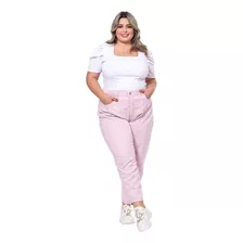 Calça Feminina Sarja Plus Mom Despojada Moda Casual Trabalho