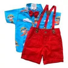 Roupa Infantil Menino Temática Do Aviador Suspensório