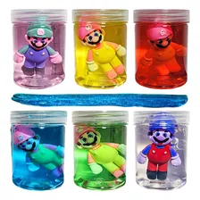 6 Pote Slime Masa + Muñeco Mario Bros Y Luigi Juguete Niño