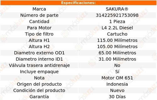 1) Filtro Aceite Mercedes-benz Viano 2.2l 4 Cil Diesel 15 Foto 2