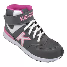 Tênis Infantil Meninas Cano Alto Kidstar Bota Grafite Pink