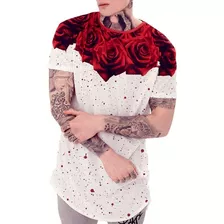 Camiseta Masculina Camisa Longline Oversized Florais Florido