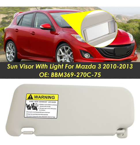 Visor Gris Derecho Con Luz For Mazda 3 2010-2013 Foto 2
