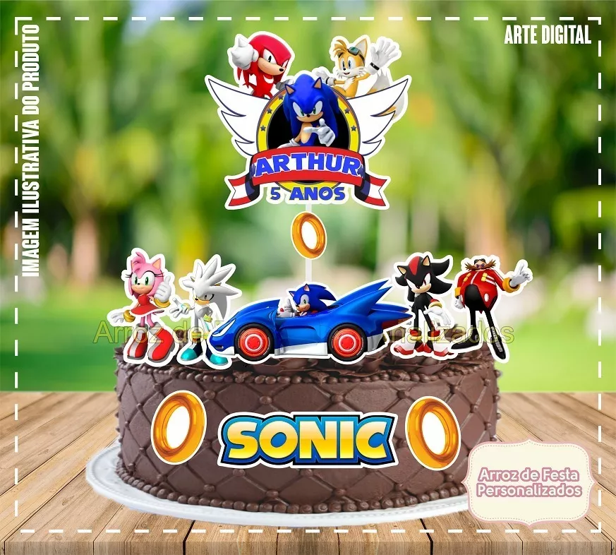 Topo De Bolo Topper De Bolo Personalizado Sonic Mod.02