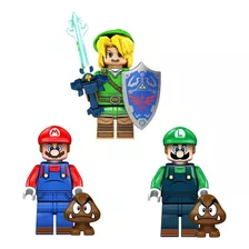 Kit 3 Bonecos Super Mario Bros Luigi Link Zelda Blocos