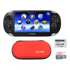 Playstation Psvita Console Portátil Cartão Sandisk 64gb Com Jogos + Case + Skin Fibra De Carbono Completo