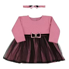 Vestido Paraiso Bebe Menina Luxo + Faixa Cabelo - Num 7164