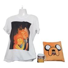 Camiseta Hora De Aventura Personalizadas Combo Cojín Y Taza 