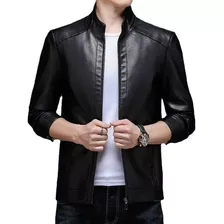 Chaqueta De Cuero Cálida Para Hombre Corte Entallado Cuell