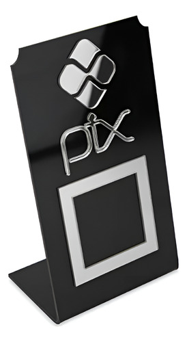 Placa Pix Acrílico Qr Code Pagamentos Balcão Loja Comércio P Preto E Prata