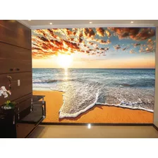 Papel De Parede 3d Paisagem Céu Por Do Sol Praia 10m² Nsk59