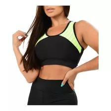  Cropped Feminino Sem Bojo Preto Com Verde Moda Academia