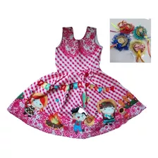 Vestido Infantil Junino Xadrez Rosa Tam 8-10 + Bico De Pato