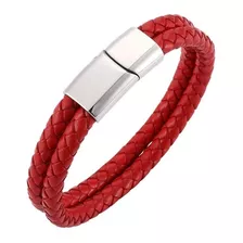 Pulsera De Cuero Rojo And Silve Hombre Moda Masculina 2021 X