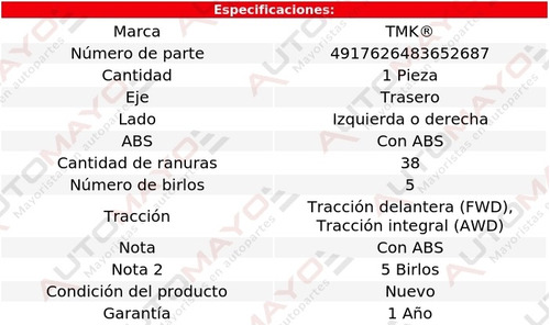 1 - Maza Tras Izq/der Tmk Montego V6 3.0l 05-07 Foto 2