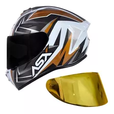 Capacete Asx Branco Dourado Axxis Vector + Viseira Dourada