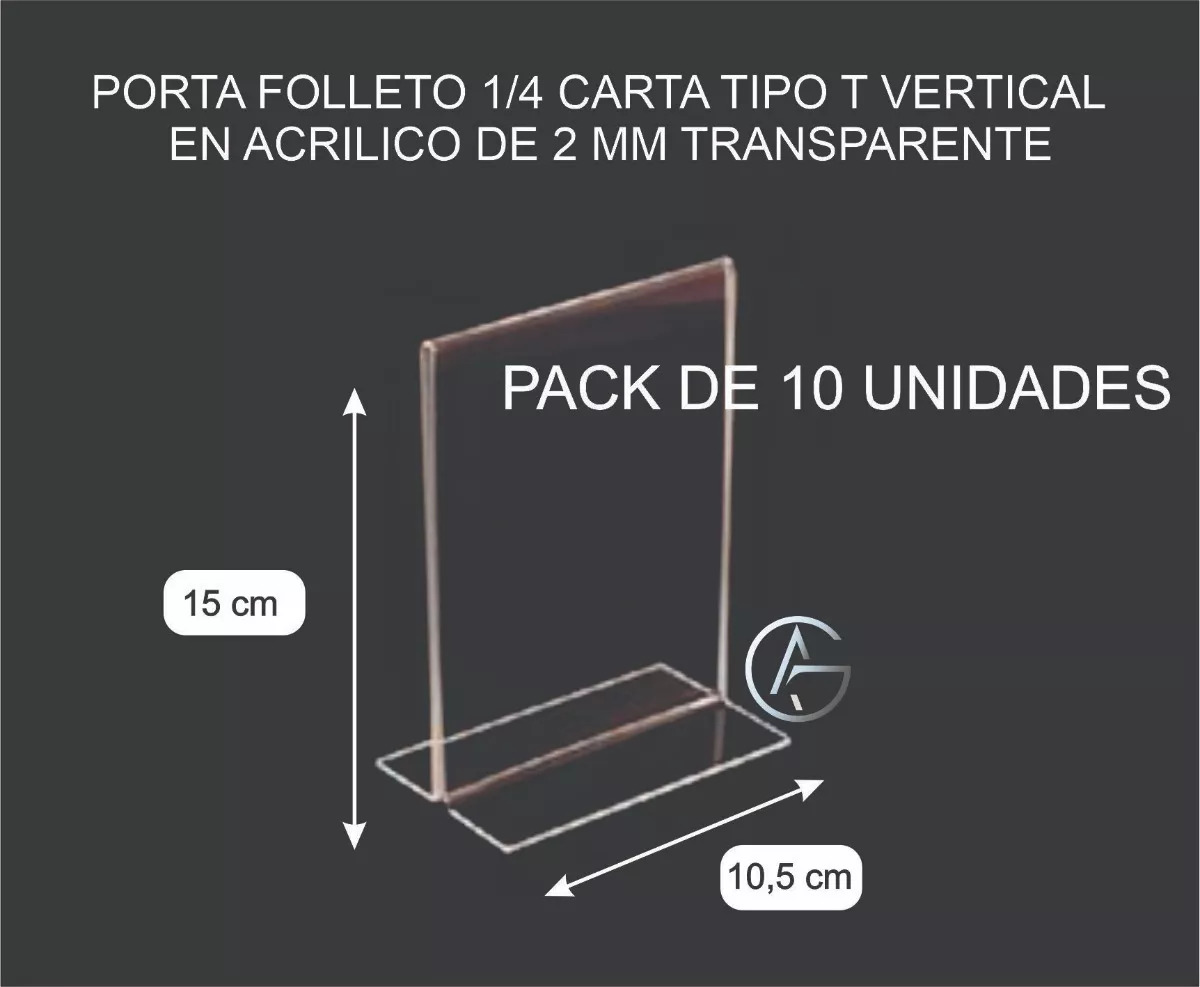Porta Folleto 1/4 Carta Tipo T Vertical (15x10,5 Cm) Pack 10