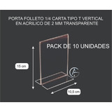 Porta Folleto 1/4 Carta Tipo T Vertical (15x10,5 Cm) Pack 10