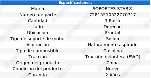 1 Soporte Motor Del Der Sunburst L4 1.5l 85 Al 86 S Star Foto 2