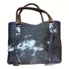 Bolso De Piel Dama Artesanal Pelo Avestruz Exotico Grabado