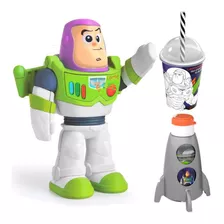 Boneco Do Buzz Lightyear 5 Falas + Garrafinha Foguete E Copo