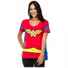 Dc Comics Wonder Woman Blue Stripes Juniors Cape Camiseta (m