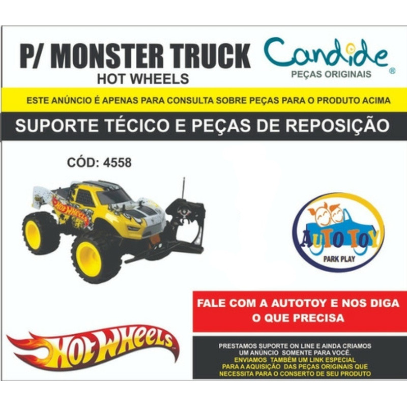 Carrinho de Controle Remoto Monster Truck Hot Wheels 4558 - Candide