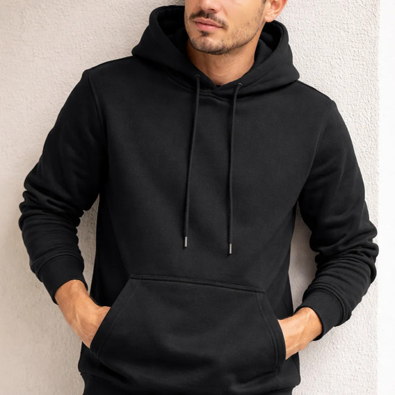 Moletom Masculino Preto Com Capuz E Bolso Canguru