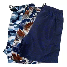 Kit 3 Bermudas Plus Size Estampadas 3 Bolsos G1 G2 G3 G4