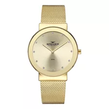 Relógio Backer Feminino Social Pulseira Mesh 14027145f Kit Cor Do Bisel Dourado Cor Do Fundo Dourado