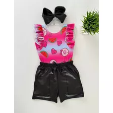 Roupa Conjunto Infantil Body Com Short Tendencia Praia Maio