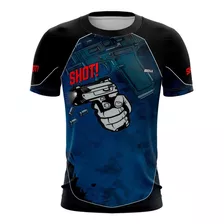 Camiseta Tiro Esportivo Atirador Azul Com Proteção Uv50+