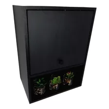 Armário Aéreo 46cm Mdf Preto / Cinza 1 Porta 1 Nicho Montado