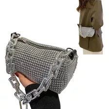 Bolso De Mano Con Cristales Brillantes Cadena Gruesa Mujer