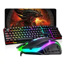 Kit Teclado Gamer Semi Mecanico E Mouse Gamer Rgb + Mousepad